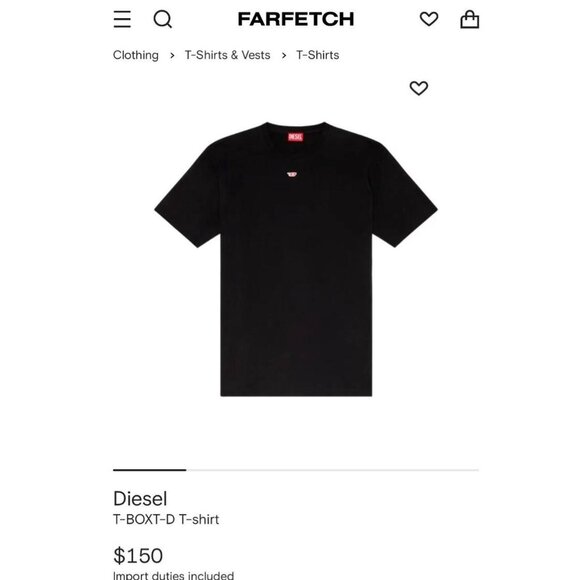 BNWT Authentic Diesel Essentials Basic Black Tee with D Patch Embroidery - Picture 2 of 8